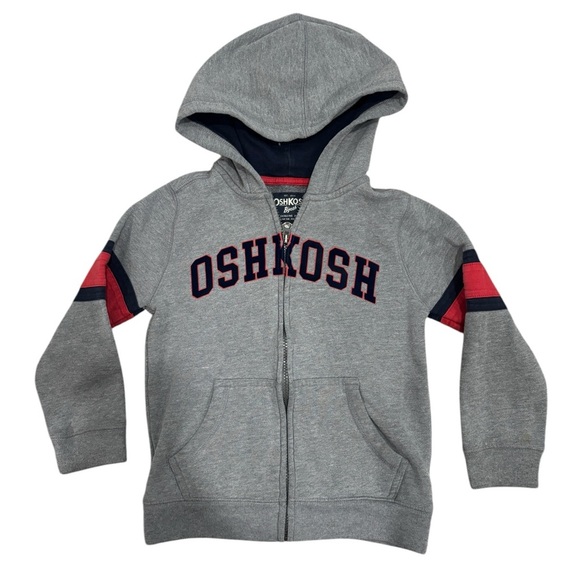 Osh Kosh B'gosh Full Zip Toddler Hoodie Jacket w/Pockets Size 7 - Gray/Red - Picture 1 of 5